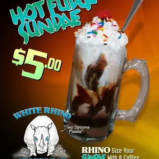 grab 2 spoons and cool down with our hot fudge sundaes. served in a 22oz glass.