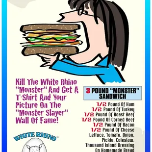 kill this sandwich and get your picture on the monster slayer wall of fame..good luck!