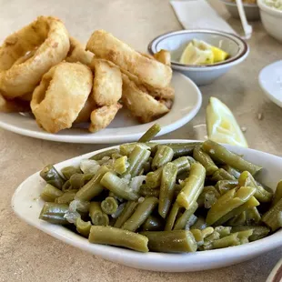 Green beans and onion rings