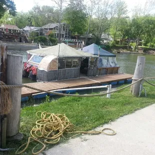 Tiki boat available for rent.