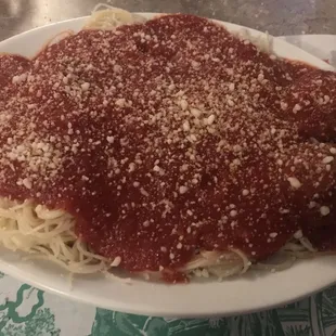 Angel hair with meatballs. Very good.