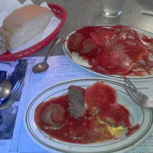 Thursday only ravioli special with meatballs and fresh italian bread.