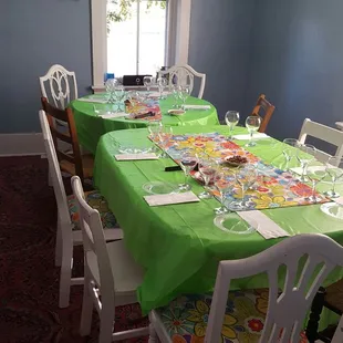 a table set for a wine tasting