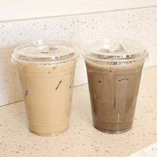 Iced Vanilla Latte ($6.50) and iced Hojicha Latte ($7). Good, but pricey! 8/11/2024