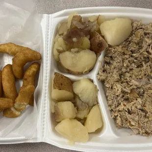 Small BBQ plate with Double Boiled Potatoes &amp; Hushpuppies