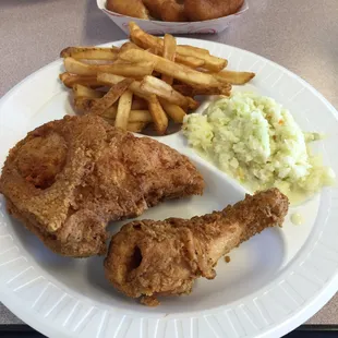 Fried chicken (excellent!) &amp; Coke slaw (also excellent!)