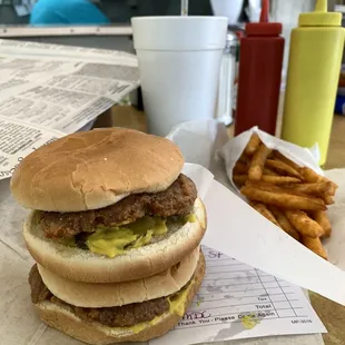 Slug burger X2 and spicy fries.