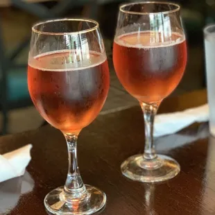 Large mimosas with cranberry juice, delicious!