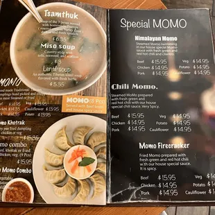 Soup and momo menu pages