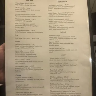 Dinner Menu as of 12/2/23