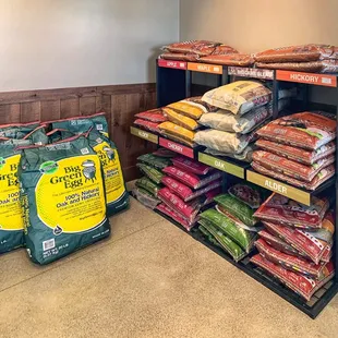 Charcoal and wood chips for smoking meats.