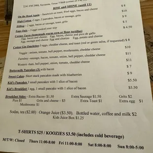 Saturday and Sunday until 11am. Breakfast menu. 4.20.24