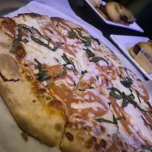 Margherita pizza and Korean BBQ Sliders