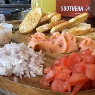 Lox platter...great start for Sunday Brunch with pineapple mimosas!