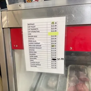 prices on the menu