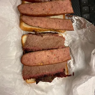 Sausage and brisket sanwhich