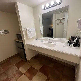 Sink countertop had a lot of space! Minifridge/microwave to the left.