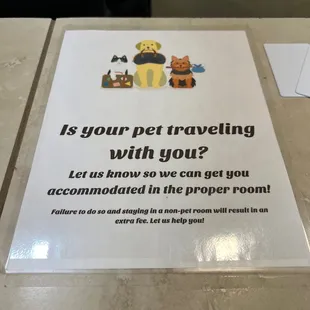 Front desk sign