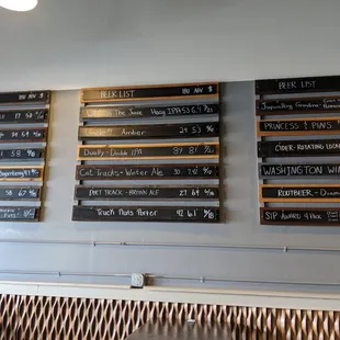 Beer, cider and wine menu board.