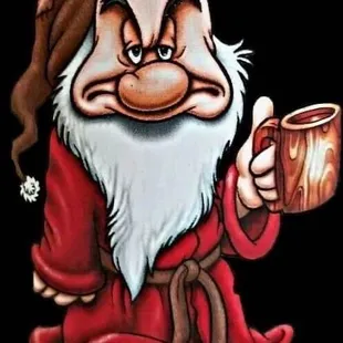 a snow white holding a mug