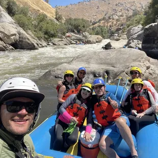 Whitewater Voyages river rafting guide Sam, in the foreground, taking us down the Kern River. He's the best!