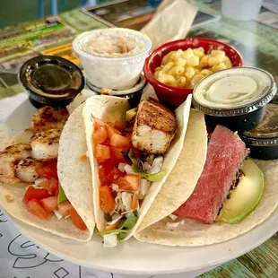 Shrimp Tacos, Mahi Tacos, Ahi Tuna Tacos