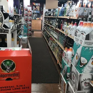 an aisle of liquors