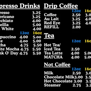 Here is our new drink menu.