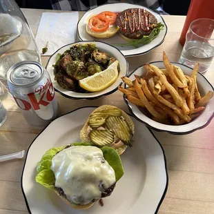 Whitmans Classic, Fried Pickles, Brussels Sprouts, Veggie Burger, Diet Coke(expensive)