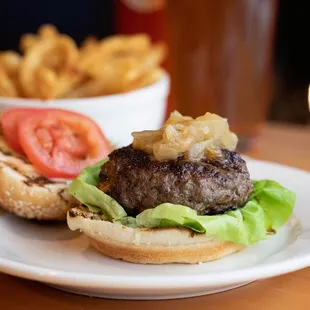 a hamburger and french fries