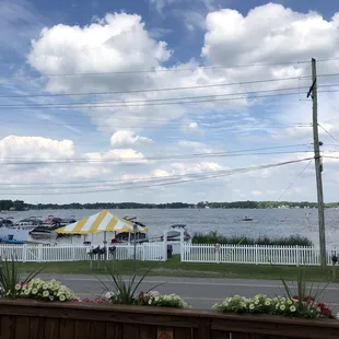a view of the lake from the patio