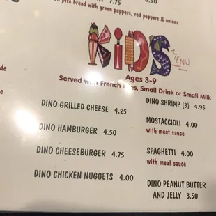 Kids lunch menu