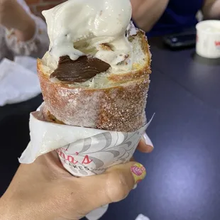 Chimney cake cone with Nutella inside and s'mores flavor of the day