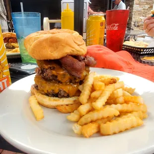 a burger and fries on a plate