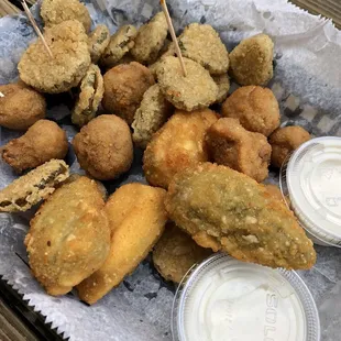 Tim's Munchies (cream cheese poppers, fried pickles, and breaded mushrooms)