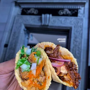 a hand holding a taco