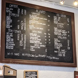 a menu on a blackboard