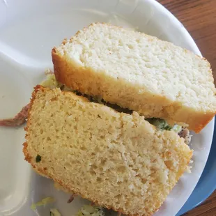 Pulled pork sandwich on cornbread