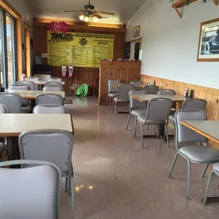 tables and chairs in a restaurant