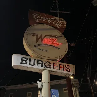 Whiz Burger sign.