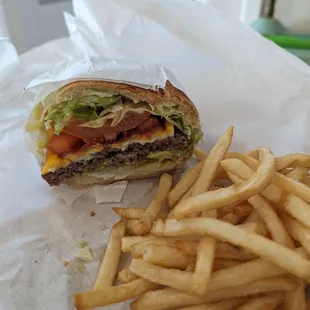 Whiz burger with everything on it and small fry -- yum!