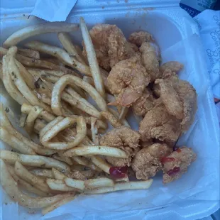 Shrimp Plate tasted like the bottom of the sea fries was okay but I was charged 18$ when I thought it was 8.99 terrible