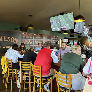 a group of people sitting at a bar