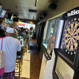 a dart in the center of a restaurant