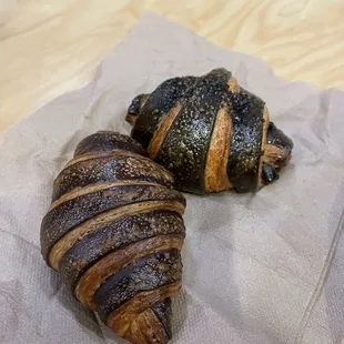 Matcha black sesame and chocolate croissants