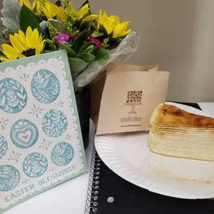 Happy easter. Mille slice. served in paper bag.