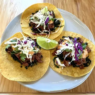 Pulled BBQ Jackfruit Street Tacos (Side Included but Shown Separately)