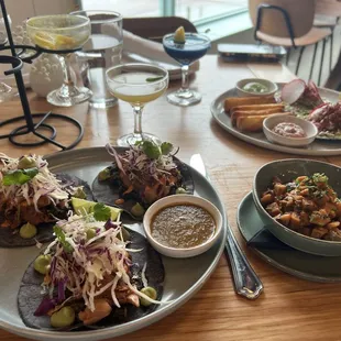 BBQ jackfruit tacos, sweet potato mushroom hash, avocado tostadas.
