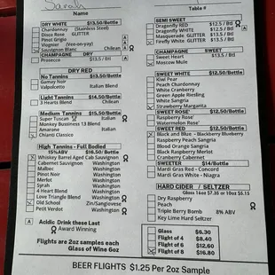 Wine menu