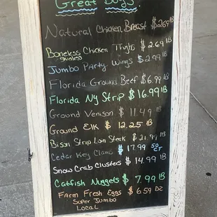 a menu on a chalk board